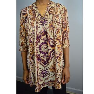 H&M gold, tan, brown and purple v-neck lightweight tunic length  Sz 4 (S…